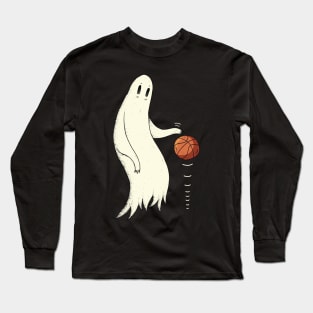 Funny Cool Ghost Dribbling Basketball Long Sleeve T-Shirt